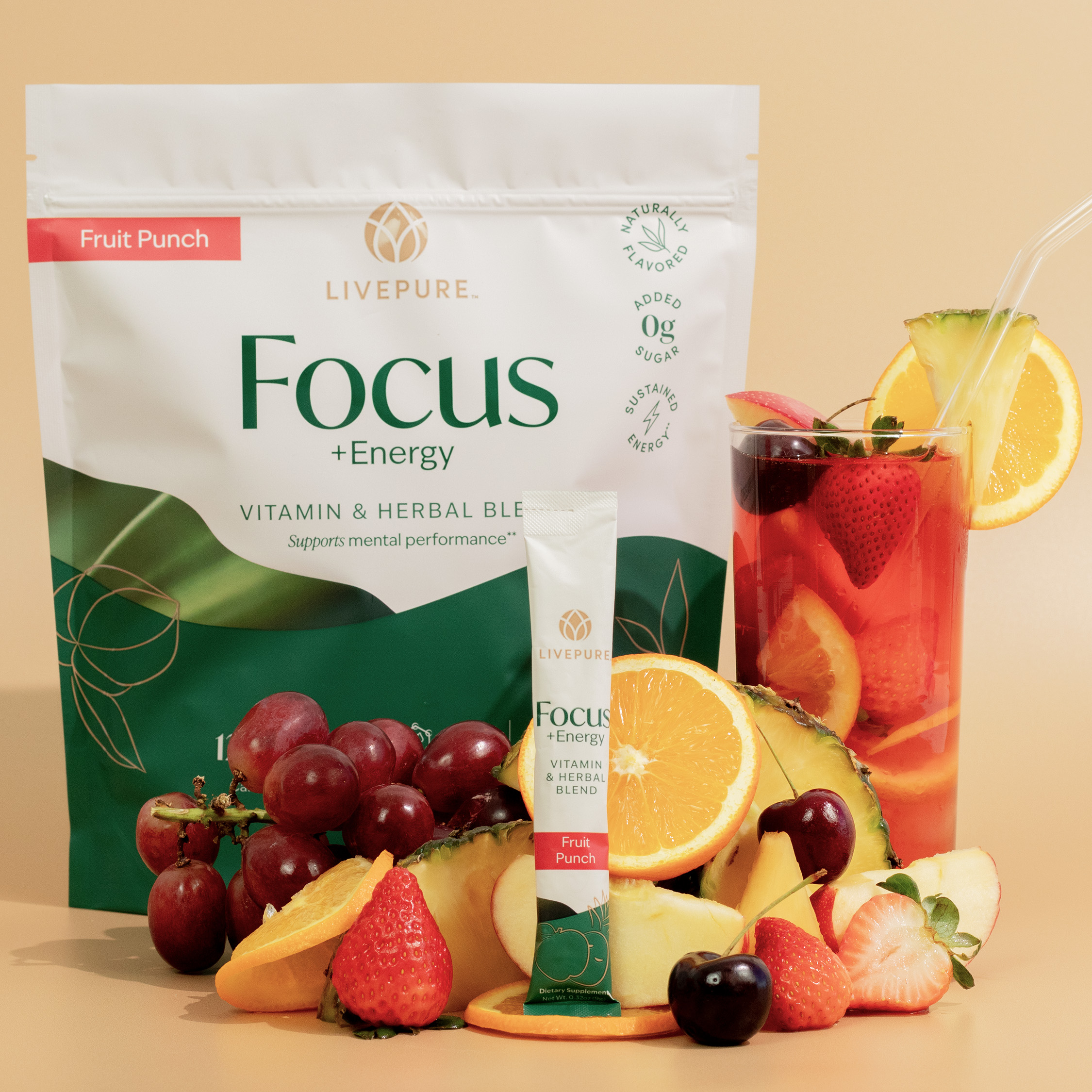 thumbnail image 2 of LivePURE Focus + Energy Powder Tub (30 Servings) - Variety Pack Grape Watermelon Berry Lemon Orange Mango 2 of 6
